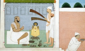 Mughal Painting of Raja Balwant Singh Performing Puja Jammu Pahari